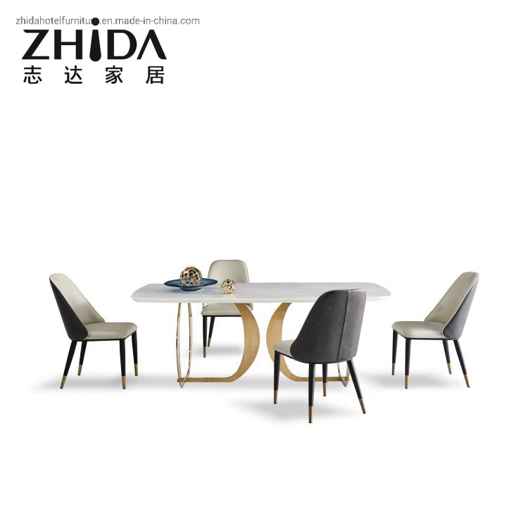 Factory Directly Sale Italian Marble Luxury Home Dining Furniture Table Tickness Durable Gold Metal Leg Hotel Restaurant Furniture Villa Dining Table