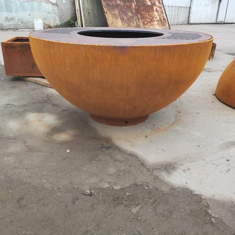 وعاء إطفاء الدائري من الفولاذ Corten Steel Outdoor بحجم 100 سم مع الطهي اللوحة العلوية