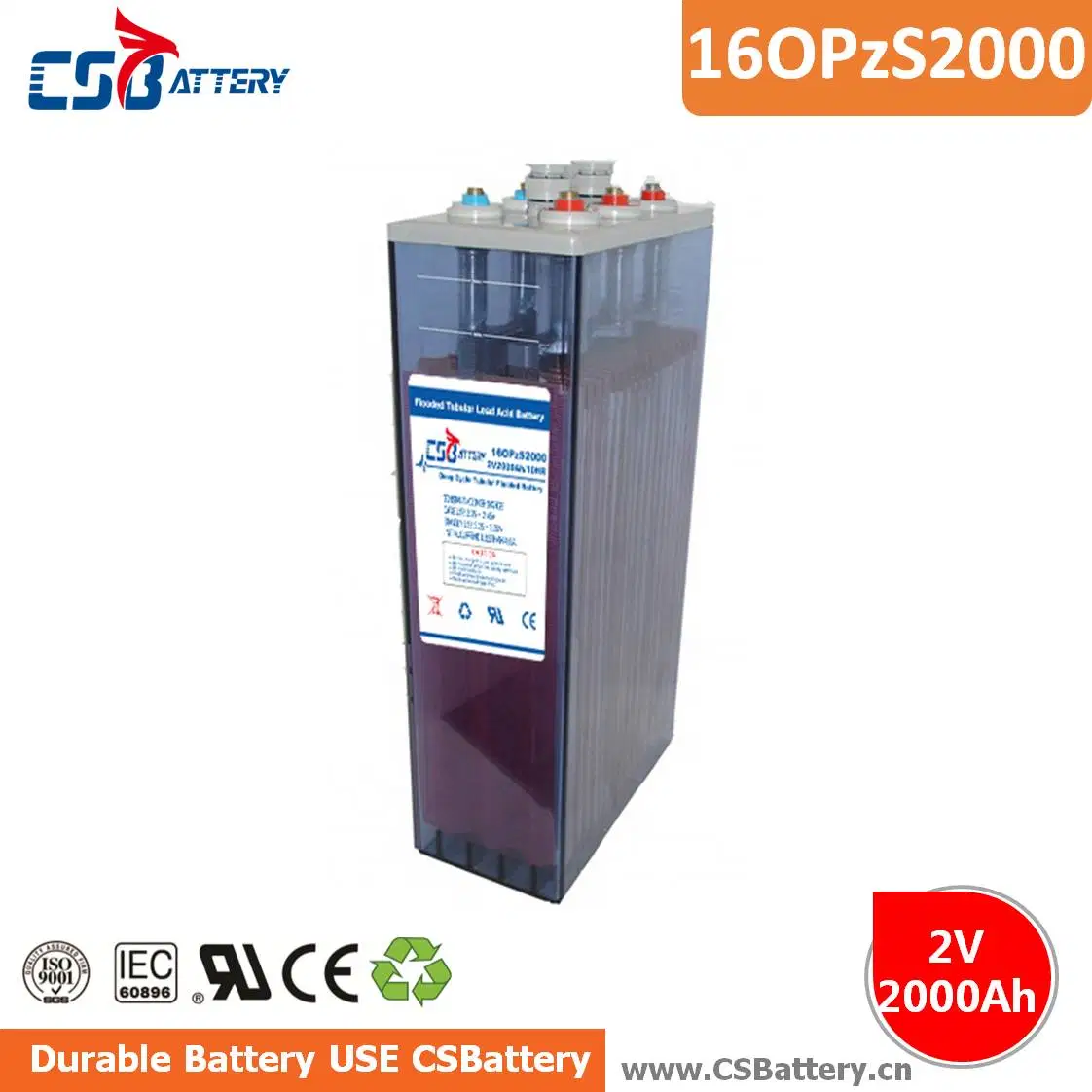 Csbattery 2V 200ah-420ah/500ah-800ah/1000ah-1500ah/2000ah-3000ah Tubular Flooded Opzs Battery for Solar-Bts/Wind-Power/Telecome/UPS/Railway/Opzv/Css