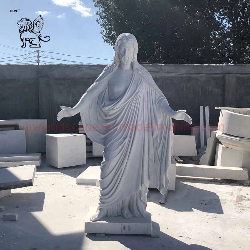 Blve Hand Carved Famous Catholic Life Size White Natural Stone Jesus Statues Religious Marble Jesus with Child Statue