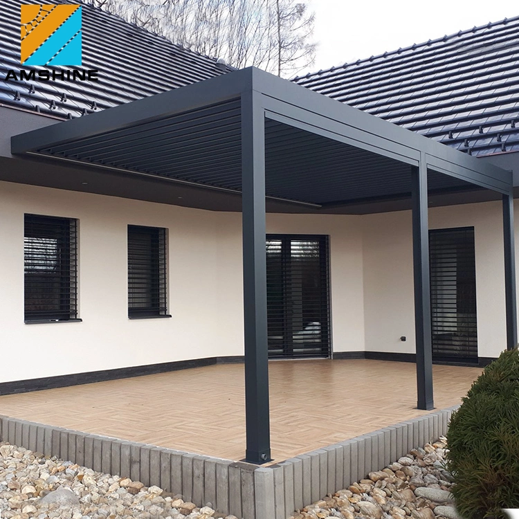 Aluminium Luxus motorisierte Pergola wasserdichte Outdoor Pavillon mit Glastür