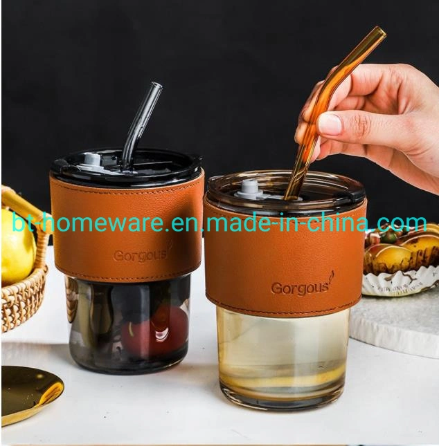 Wholesale 400ml Slub Creative High Appearance Horizontal Portable Slub Sippy Cup with Cover Straw Glass Water Cup Red Coffee Cup Juice Cup