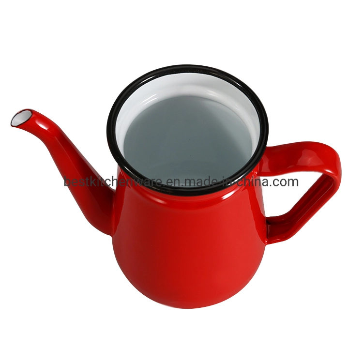 Best Selling Red Enamel Coated Camping Coffee Kettle, Porcelain Teapot Mini Travel Kettle