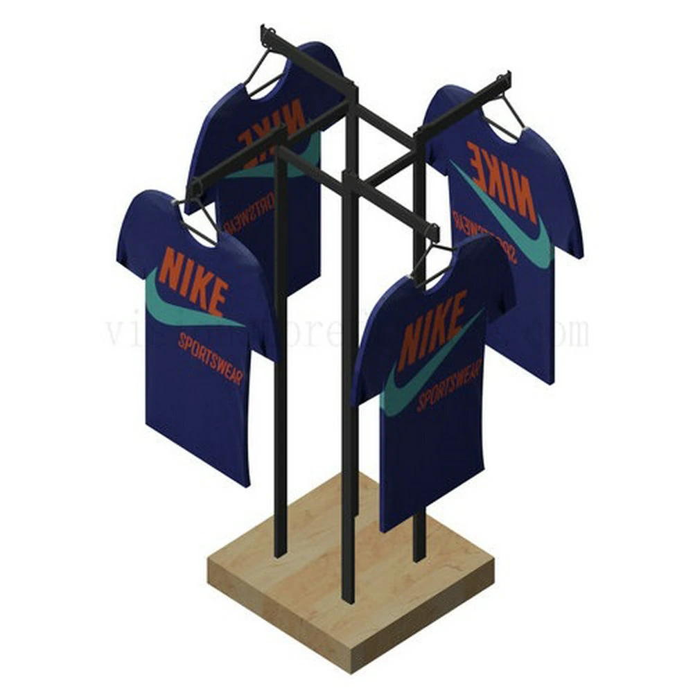 Metal Stand Clothes Display Rack Wooden Base Store Fixture