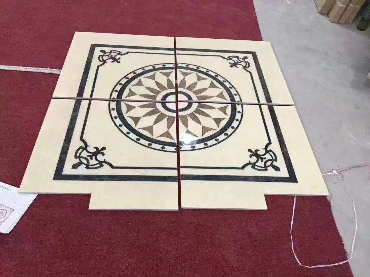 Waterjet Medallion Beige Marble Flooring Tile