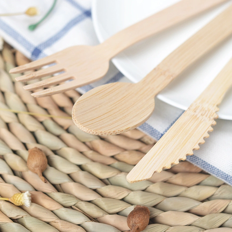 Ensemble de coutellerie en bois biodégradable à couteau et à fourchette jetables pour Bamboo de voyage