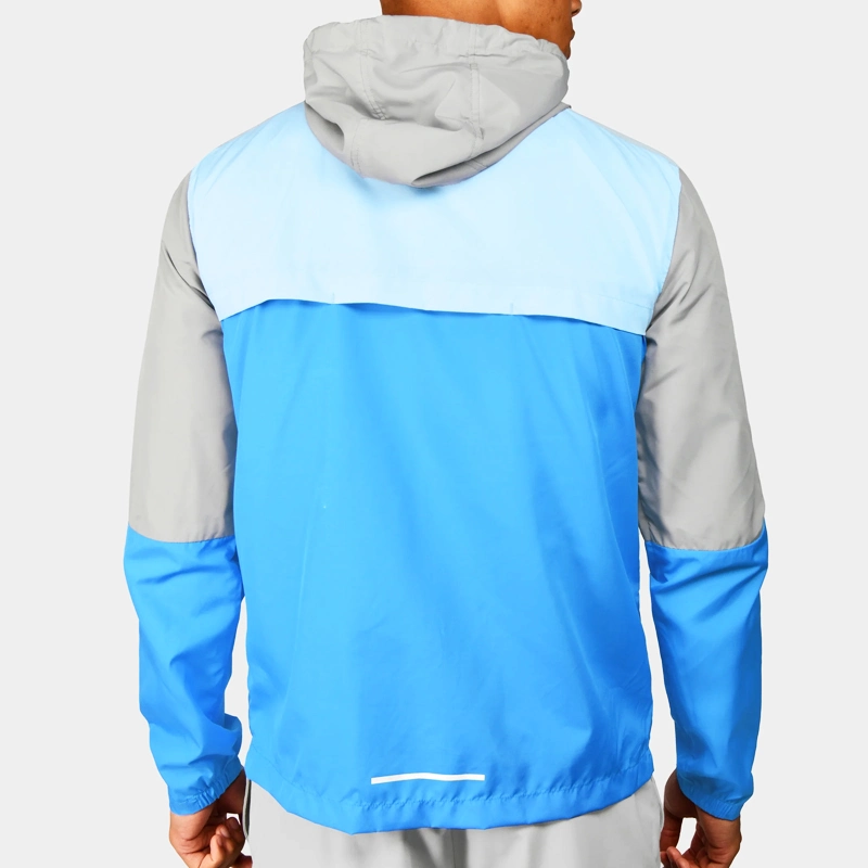 Jaquetas corta-vento esportivas masculinas com zíper e bloco de cores personalizado.