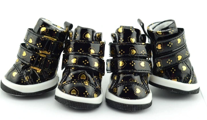 Black Golden PU Pet Shoes
