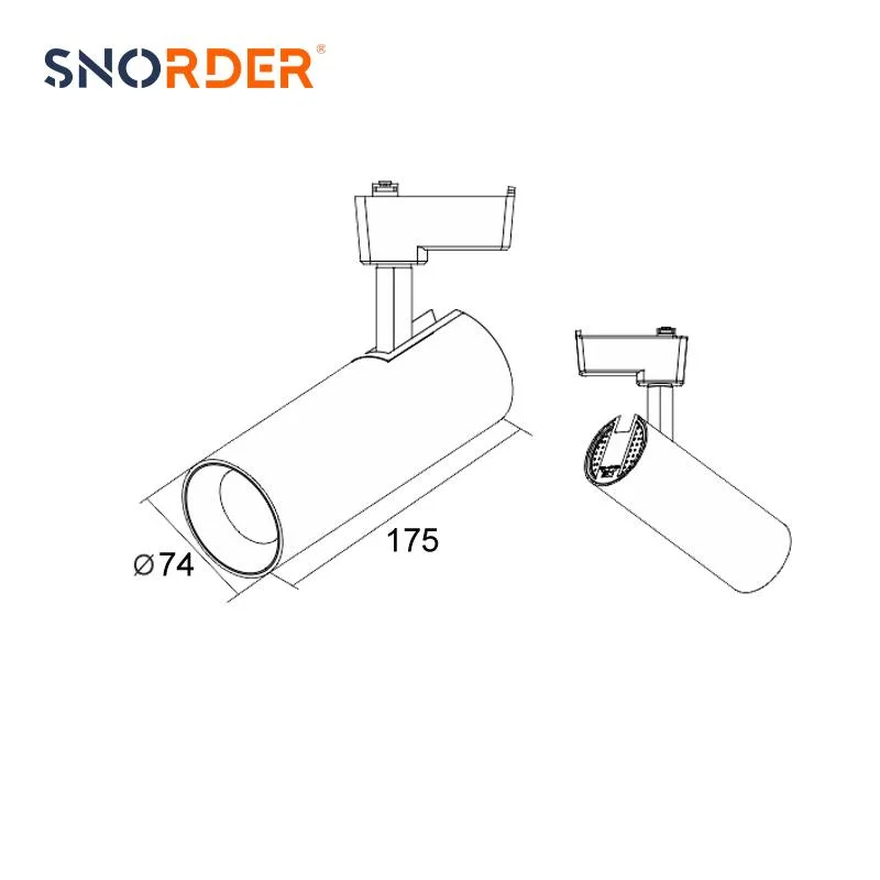 Fabricado en China 15W LED Arena White Track Light 220V 60*165mm anillo frontal de plástico negro + Copa de aluminio con blanco Vivienda