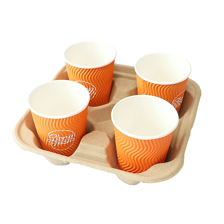 2022 Biodegradable 2 Cup Holder Pulp Molded Cup Tray