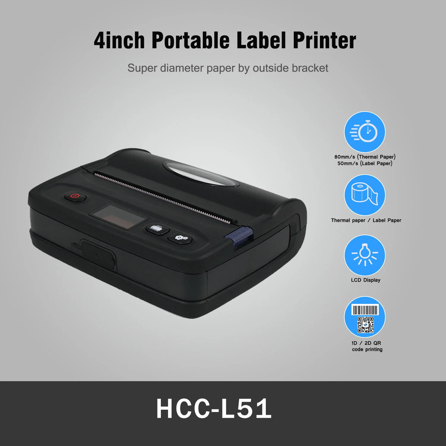 4 Inch Bluetooth Mobile Thermal Barcode Label Printer (HCC-L51)