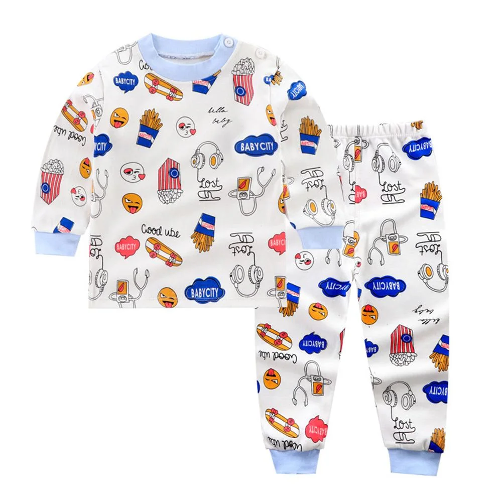 Kids 2PCS Ensemble de vêtements de nuit douce sous étiquette privée côtelée Pyjama coton bio Vêtements de bébé