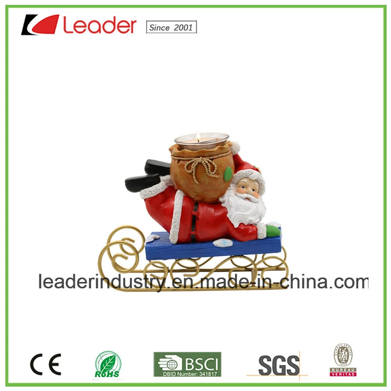 Hot Sale Christmas Santa and Penguin Figurines Candle Holder for Xmas Ornaments