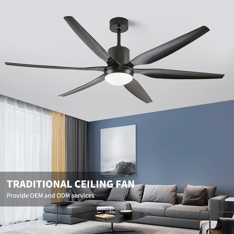 Factory Manufacture 52 Inch Gloss Black 6 ABS Blades Canteen Ceiling Fan Light