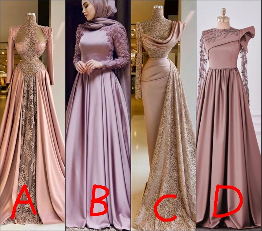 Pink Purple Muslim Party Prom Gowns Long Evening Dresses P2219