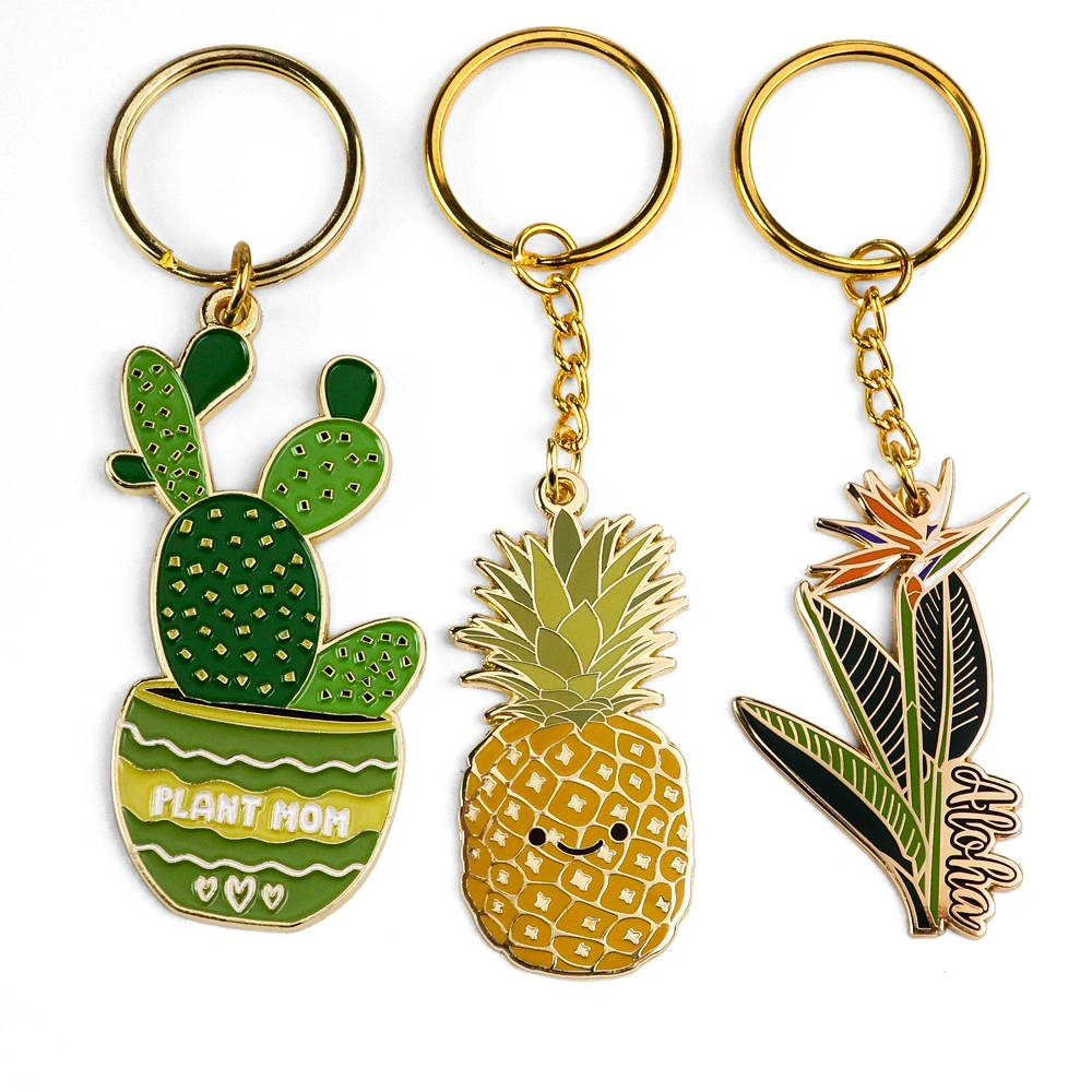 شعار مخصص Promotional Cawaii Cute Metal Key Chain Plant Oval سلسلة مفاتيح المينا على شكل أشكال