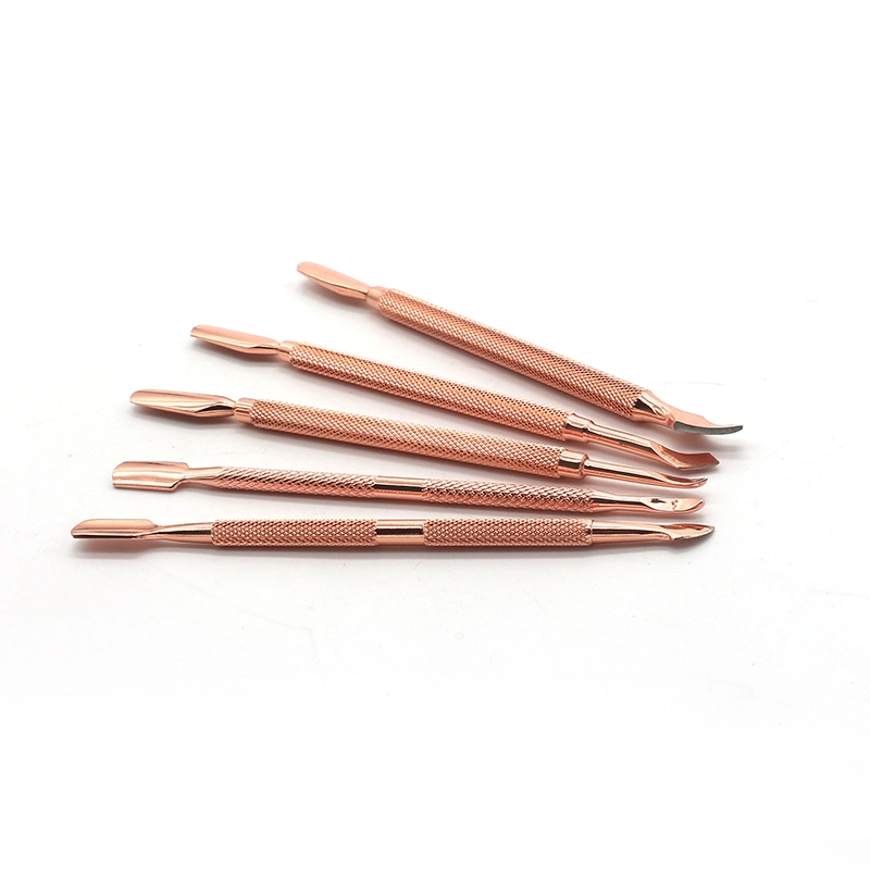 6 Styles Stainless Steel Nail Art Cuticle Pusher Double Head Rose Gold Dead Skin Cleaning Remover Files Manicure Care Tool