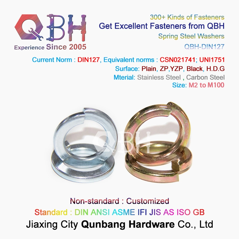 Qbh DIN127A DIN127b M2-M100 Carbon Stainless Steel Alloy Brass Copper Zp/Yzp/HDG/Black/Heat Treatment/Plain/Color Zinc/Dacromet/Geomet Spring Lockwasher