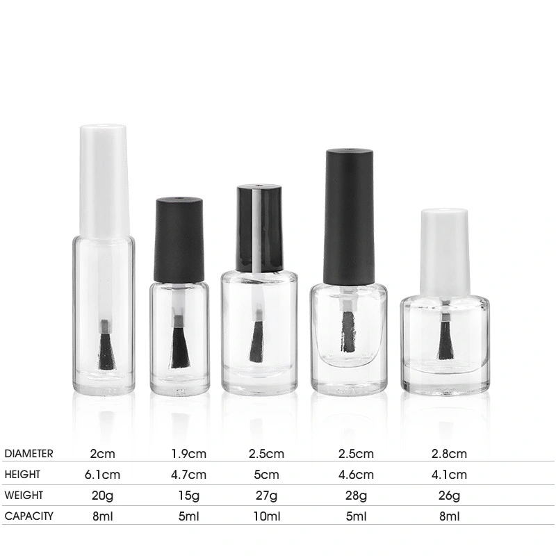 Wholesale 5ml 8ml 10ml Clear Cylindrical Shape Glass Bottle for Nail Polish with Brush Lid