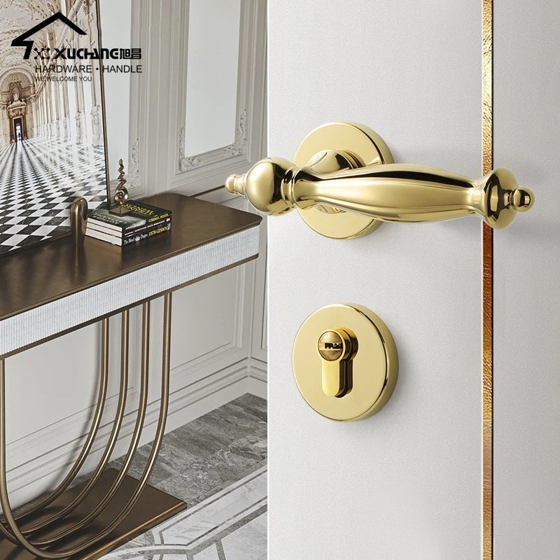 American Retro Interior Door Handle Lock Gold Bronze Door Handle for Wooden Door