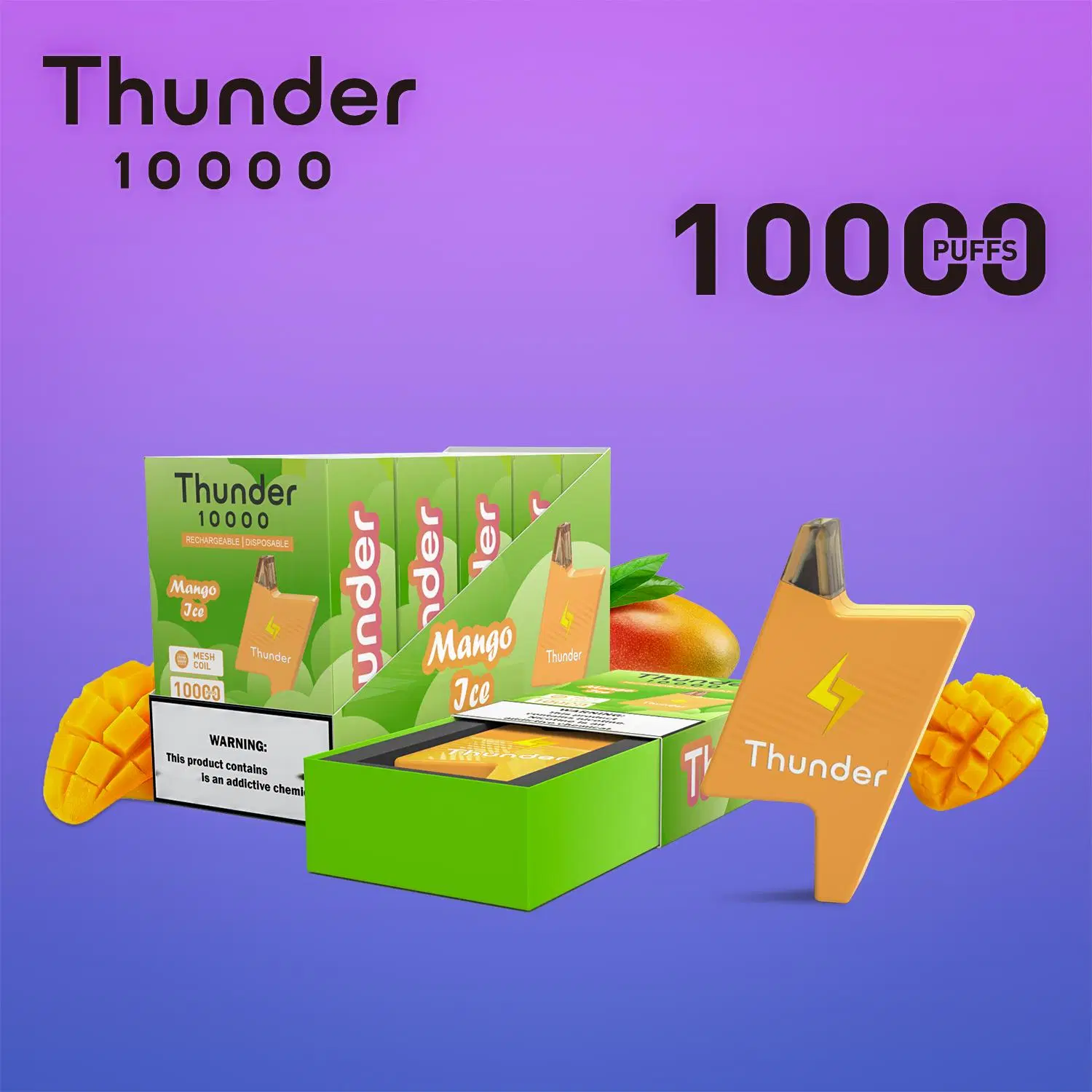 New Style Box Vape 100% Original Thunder 10000 Puffs Disposable/Chargeable E Cigarettes Vape Mesh Coil Vape Pen Kit Vs Randm Tornado Box 10000 Puffs 12K Mrvi Bang King