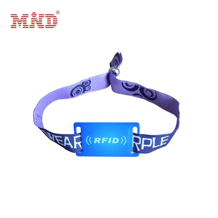 China Manufacturer Polyester RFID Woven Festival Wristband with Plastic Lock