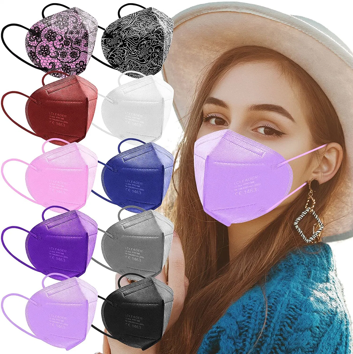 KN95 Mask Cup Dust Safety Face Masks Breathable 5 Layer with Elastic Ear Loop and Nose Bridge Clip for Adult Men & Women