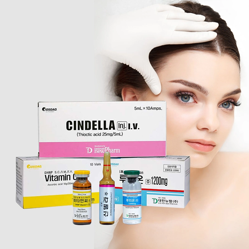 Face à de gros de blanchiment d'injection Luthione Cindella taux sérique de vitamine C 1200MG Injection glutathion Examen