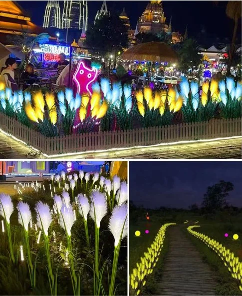 2022 New Factory Wholesale/Supplier Outdoor Water Proof LED Decorative Artificial Fiber Reed Lighting Plastic Ground Plug Warm White Light