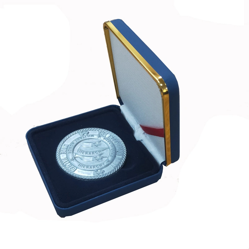 Caja de regalo de monedas de lujo cuadrado azul oscuro de piel Con adorno dorado