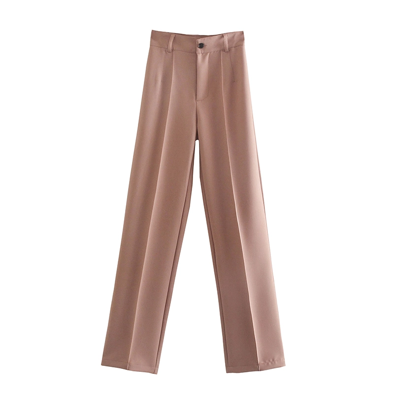 Femmes chic mode Bureau vêtements droits Pantalon vintage taille haute Pantalon habillé à fermeture à glissière et fermeture à glissière pour Femme