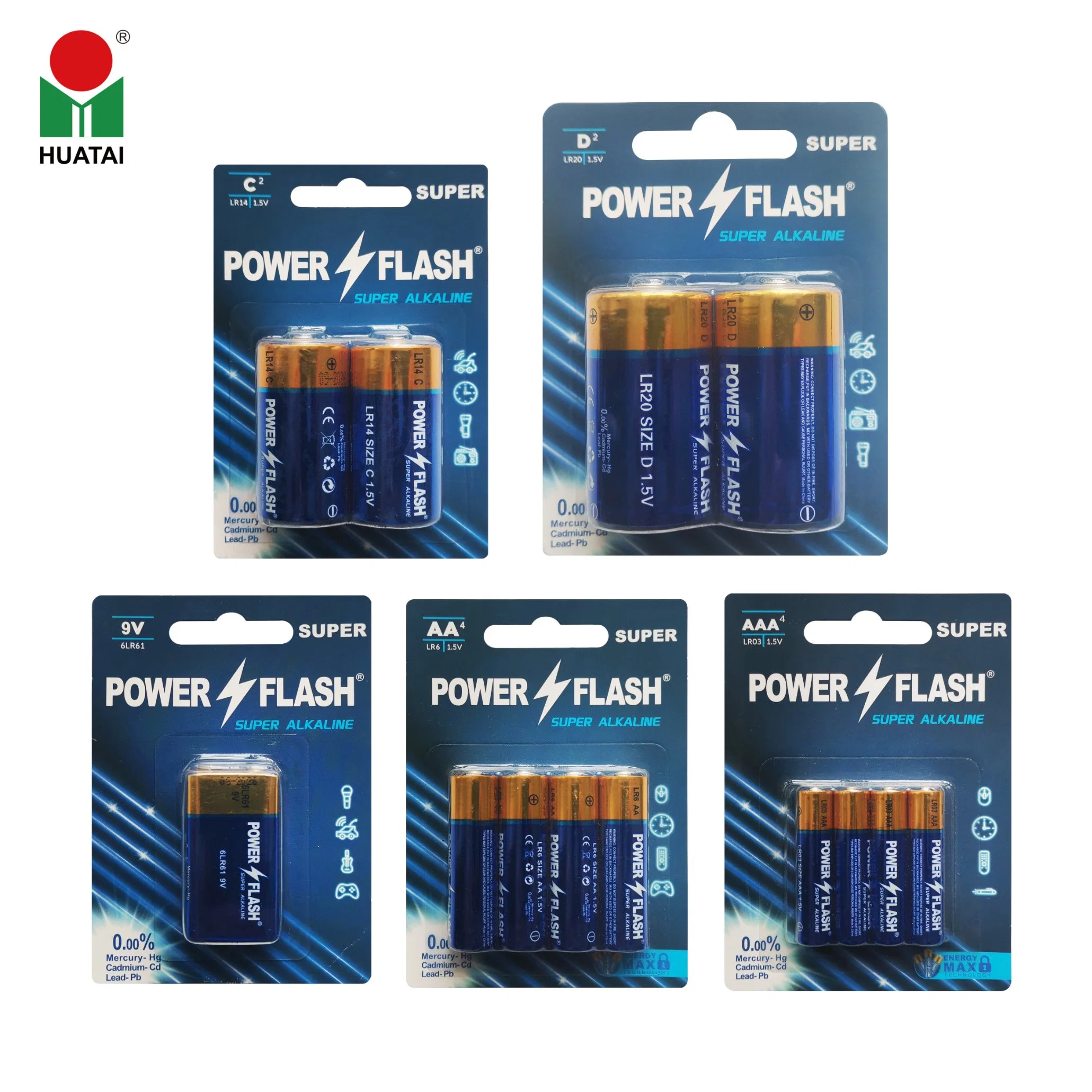 Blister Card Lr20, Lr14, Lr6, Lr03, 6lr61 Super Alkaline Primary Dry Battery