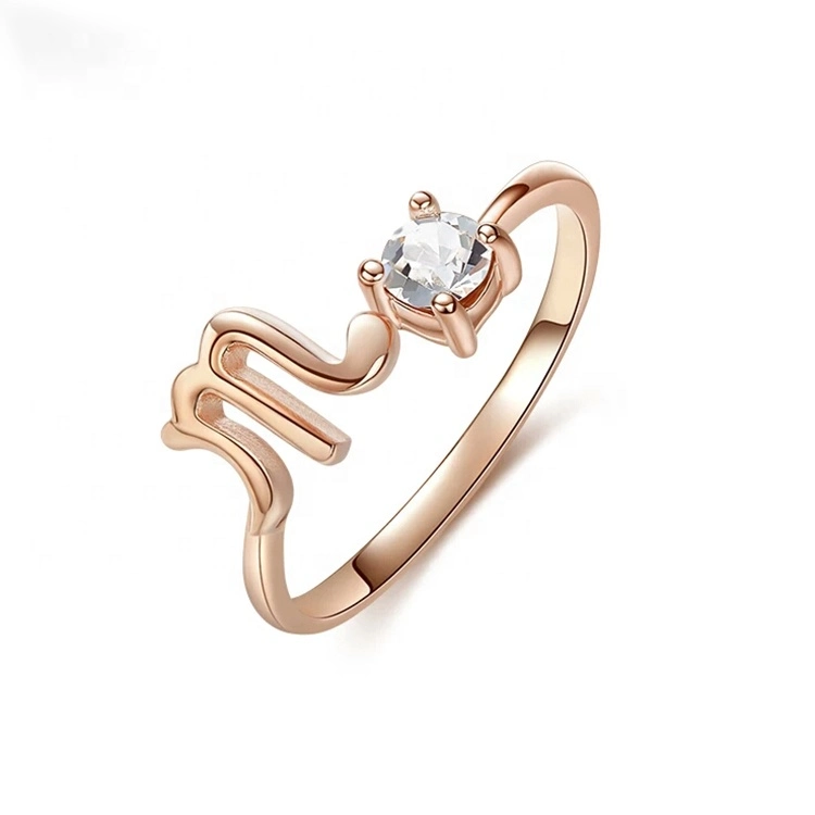 Custom Logo moderno Rosa Joyas bañadas en oro 925 Sterling Plata 12 Astrología del zodiaco firma anillo Horóscopo Constelación Zircon anillo de racimo