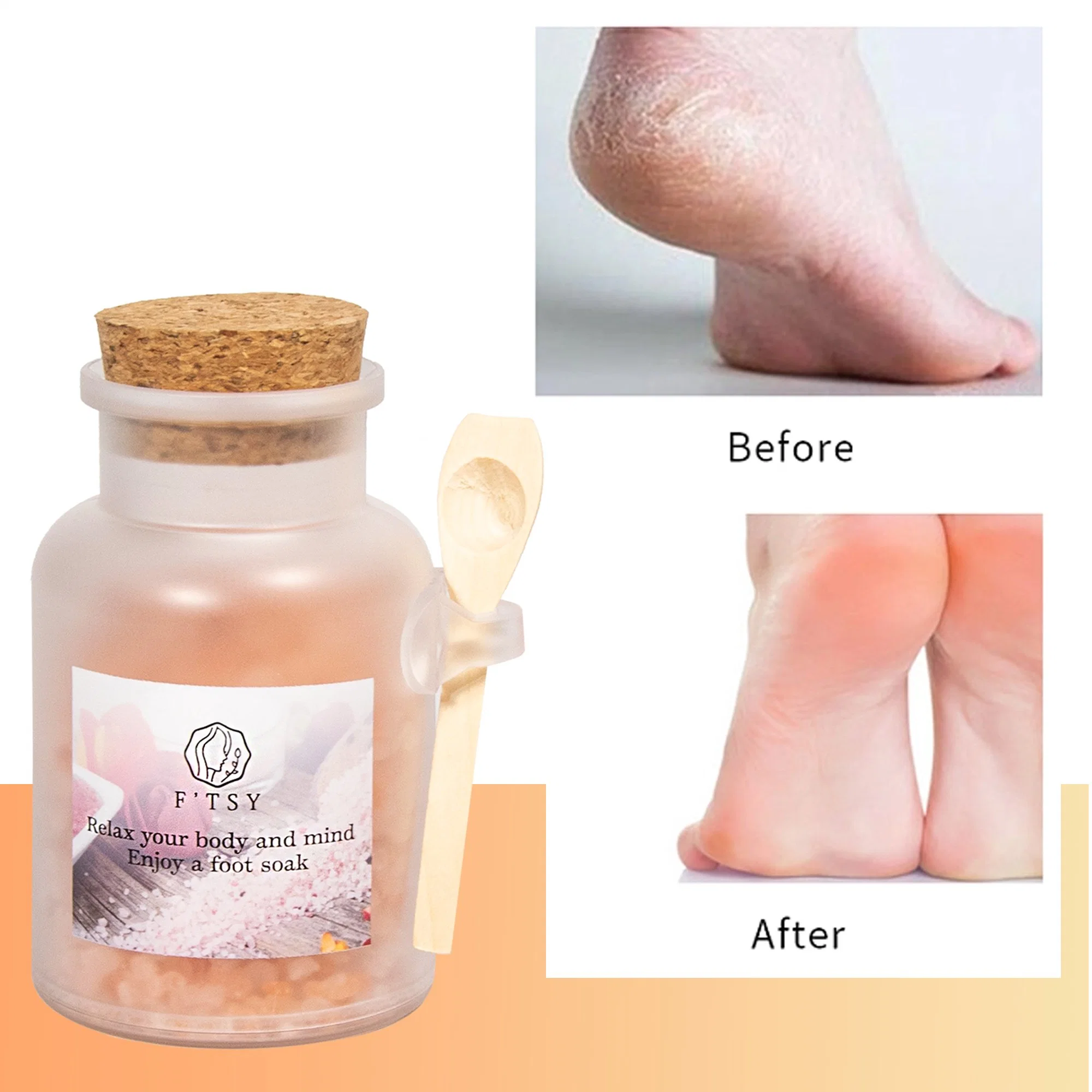 Sel de bain relaxant personnalisé pour les pieds à base de sel d'Epsom naturel, de pétales et de sels de bain végétaliens pour prendre soin de la peau des pieds.