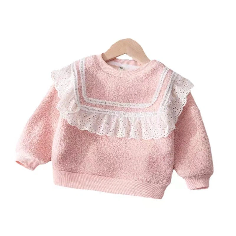 Kinder Pullover Rundhalsausschnitt Plüsch Langarm Baumwolle reine Farbe Mädchen Pullove