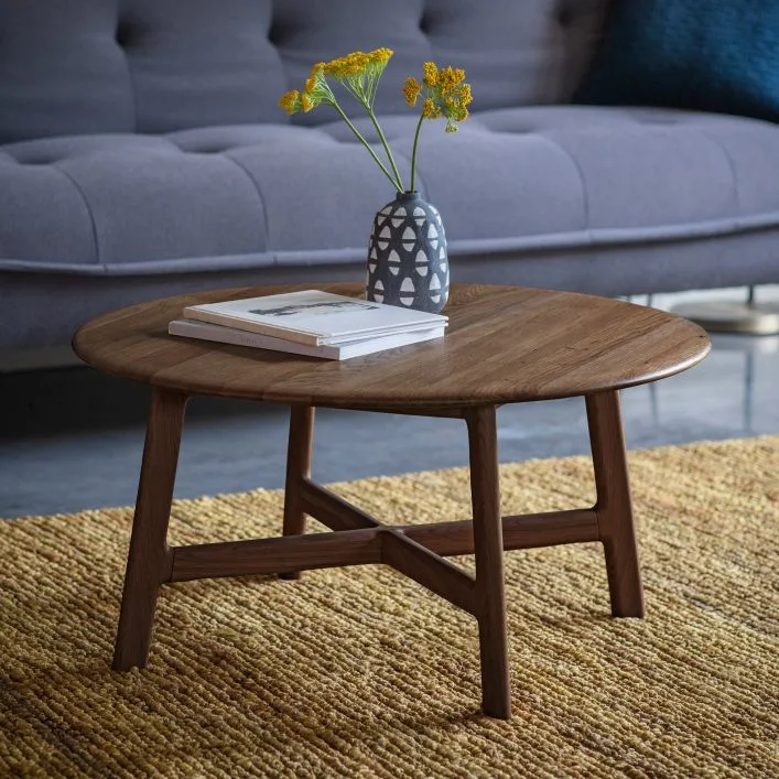 Commerce de gros chêne et noyer rustique moderne en bois Cercle ronde Une table à café de thé