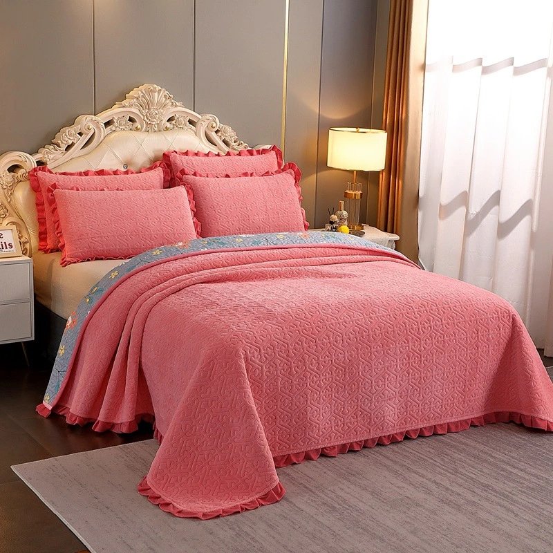 Clip Cotton Milk Flannel Lace Bedspread Solid Color Blanket