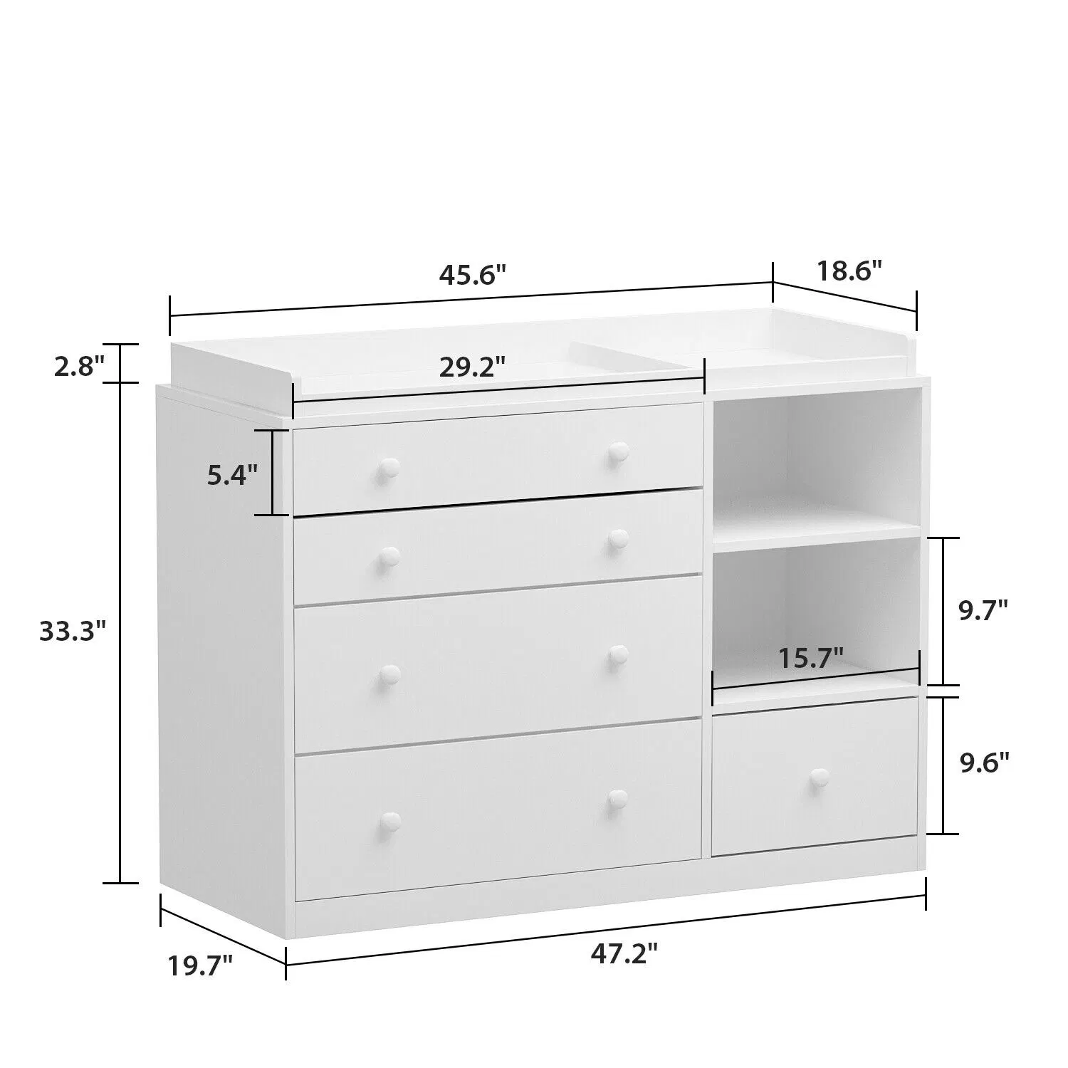 High Satisfaction 5 Drawer Nursery Dresser Vertical Baby Changing Table