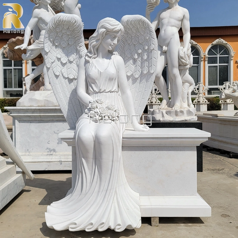 Custom Memorial Marble Stone Monument Hand Carved Natural White Marble Angel Statue Tombstone for Sale