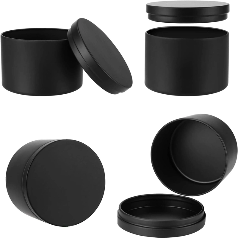 Vente en gros boîte vide de 8 oz avec couvercle pour la fabrication de bougies Boîte ronde en métal noir boîtes de bougie