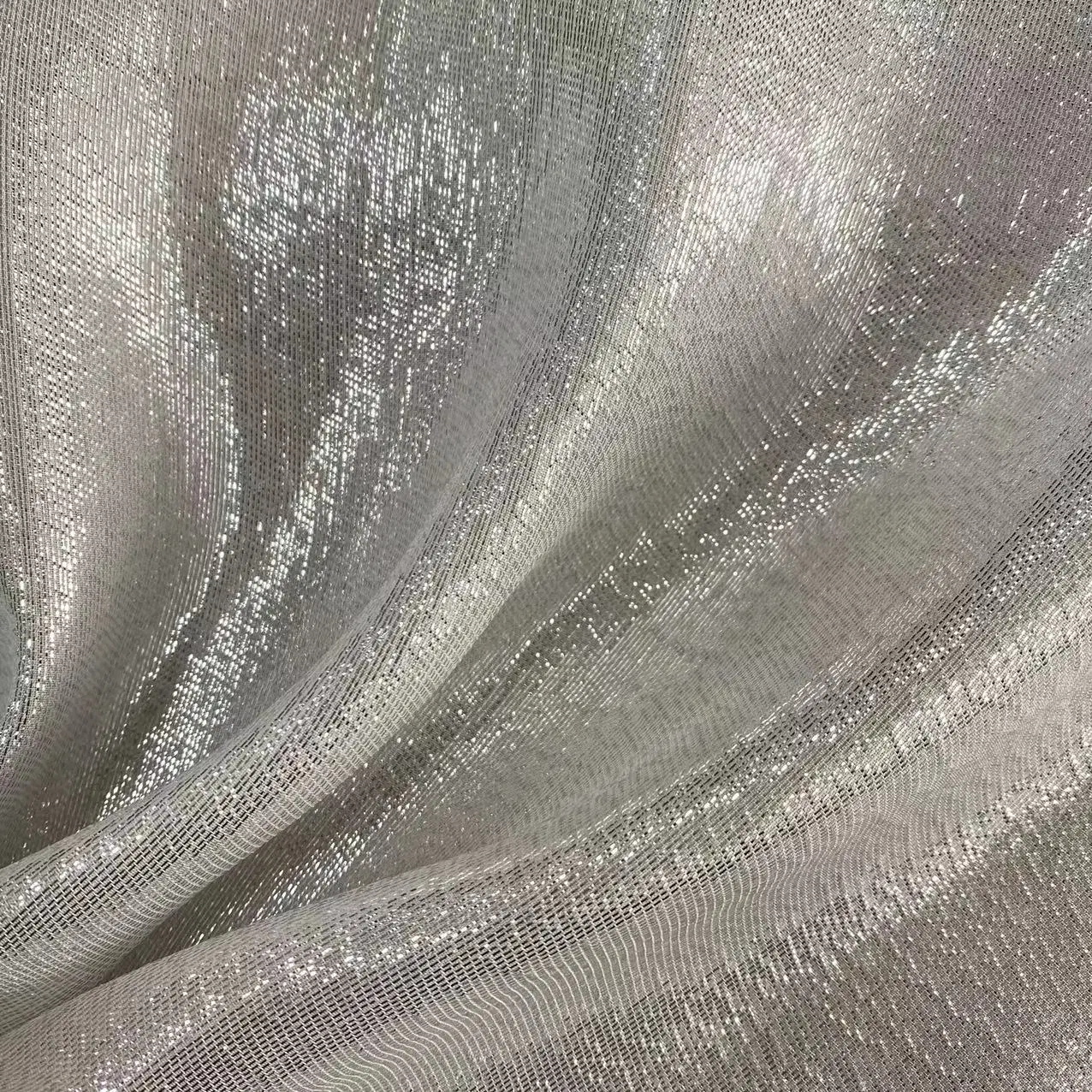 New Design Fashion Woven Breathable Shiny Silk Fabric 100% Silk Lurex Soft Silk Chiffon Silver Metallic Fabric