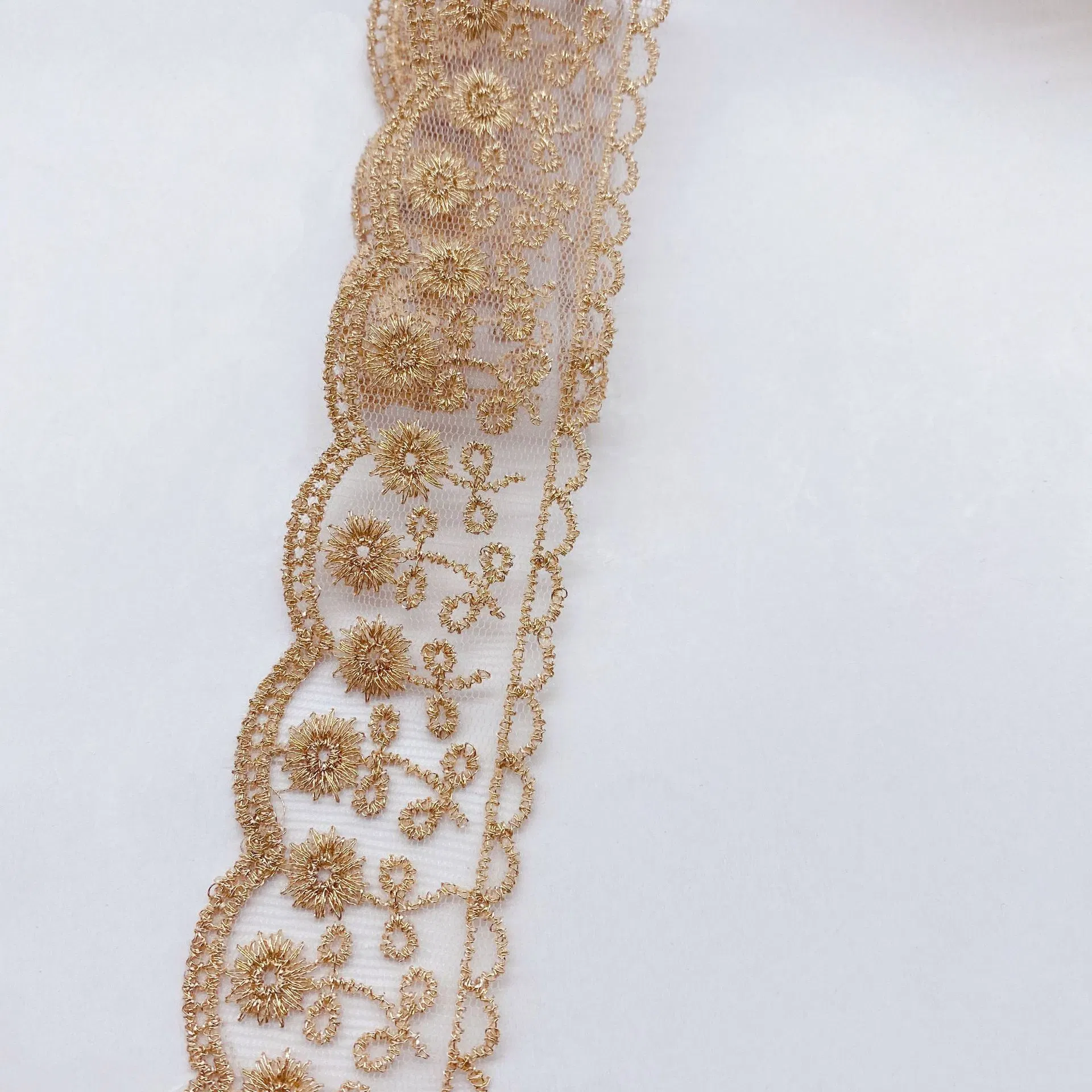 Embroidered Lace Dress with Small Flowers in Water Soluble Gold Thread Lace Embroidery