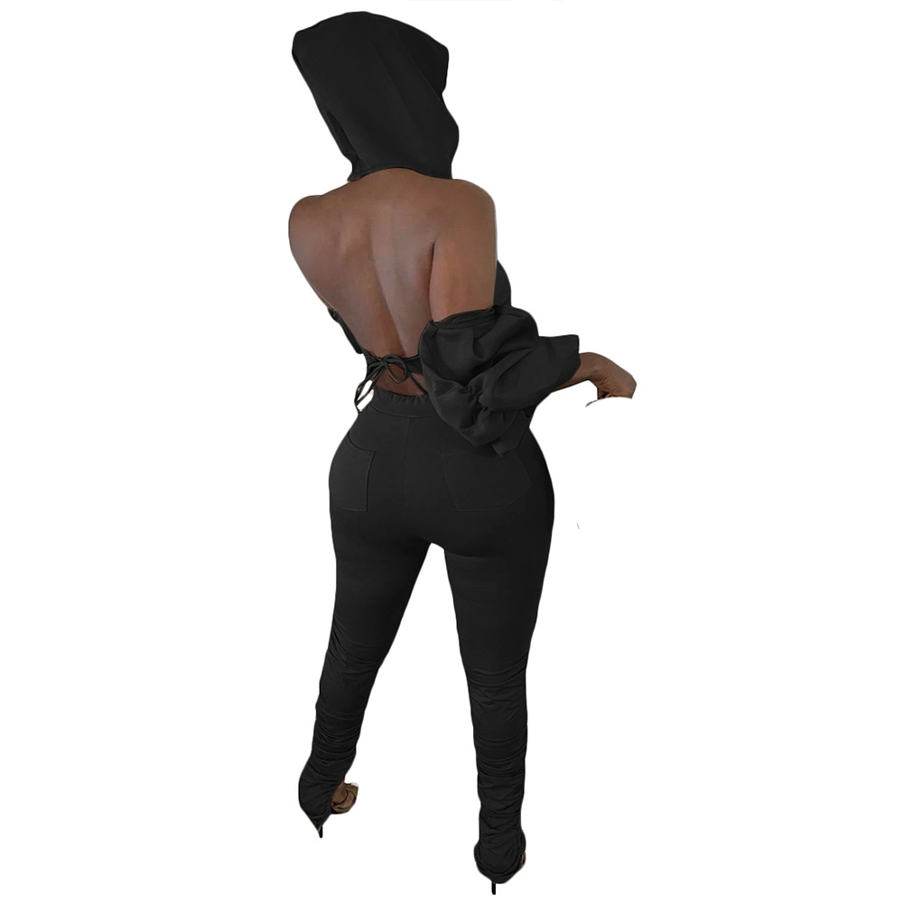 Women Strapless Sports Fashion Hot Sale Women Two Piece Pants Set Autumn Hoodie Long Sleeve Two Piece Set Women Stacked Pants