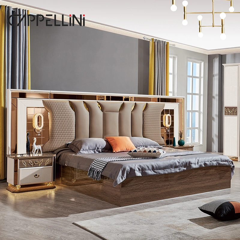Fabriqué en Chine Ensemble de lit en cuir double de taille King, moderne, luxueux, en bois pour la chambre à coucher.