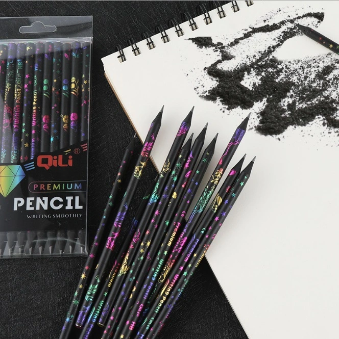 Custom Logo Gift Black Wood Pencil with Black Eraser on Top