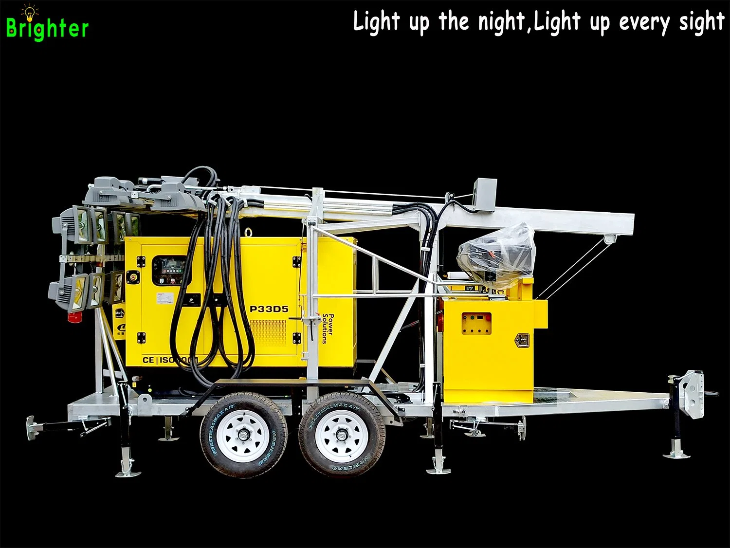 Perkins Trailer-Mounted Kubota/Móvil Alimentación Torre de Luz con el Metal Hylide para situaciones de emergencia