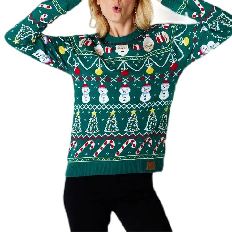Pull en tricot moche pour homme à motif jacquard de flocons de neige de Noël, avec logo personnalisé.