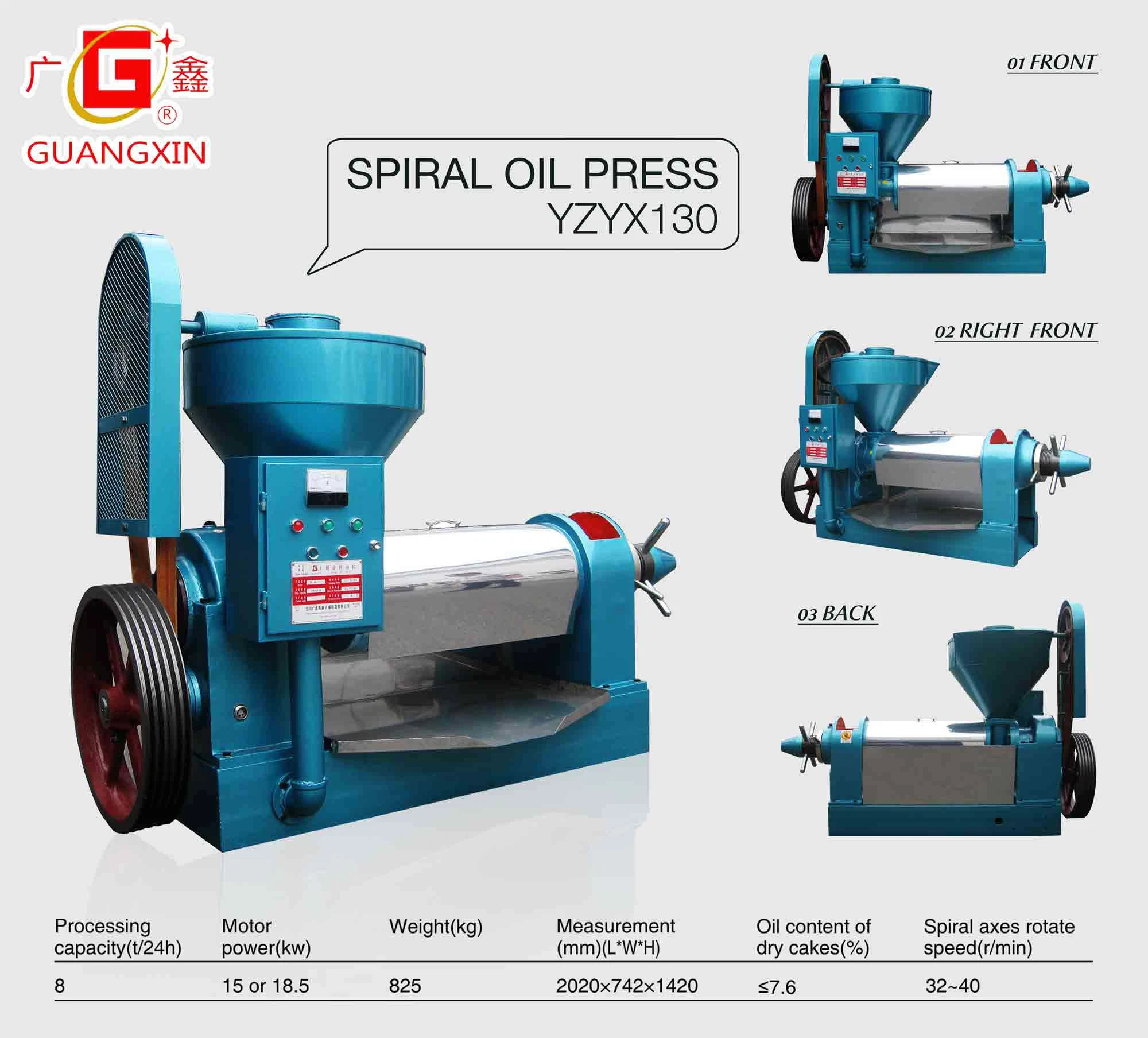 18,5kW 8tons un día Venta caliente Guangxin Single Girasol de nuez Proyecto de Prensas de aceite de tornillo en África