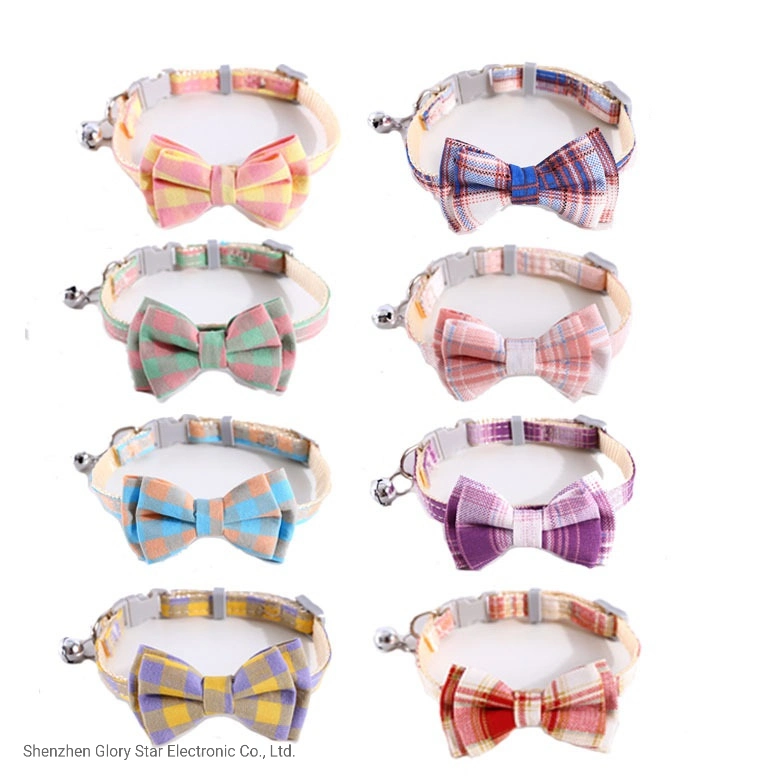 Small Pet Dog Products Plaid Bow Tie Bell Cat Collar