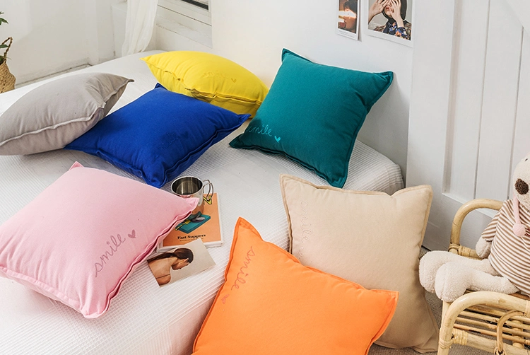 Colorful Canvas Cushion Cover Pink Blue Green Yellow Grey Solid Pillow Case Home Decorative Square Pillow Cover 45X45cm